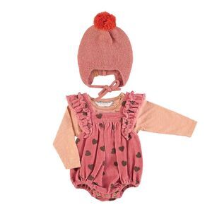 PIUPIUCHICK pomegranate hearts corduroy bubble romper 9-12 months NWT